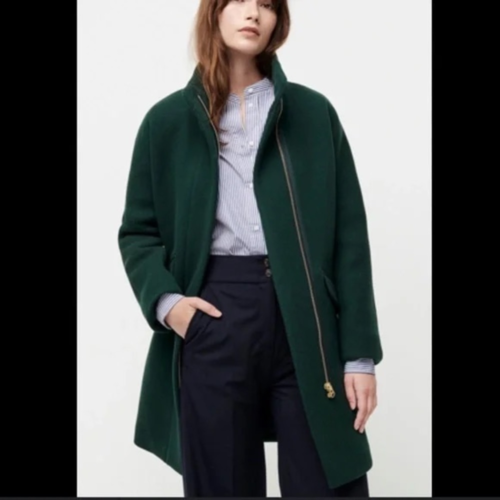 J Crew Wool Dark Green City Coat